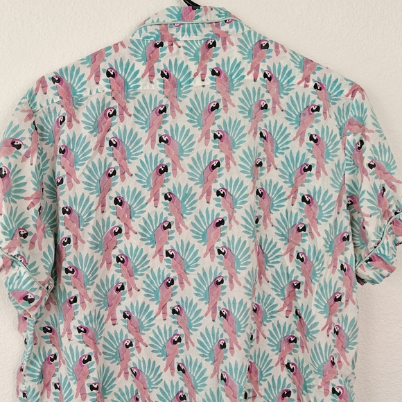 Roberta Roller Rabbit Parrot Printed Pajama Button Up Shirt Size LG Women's - Picture 11 of 12